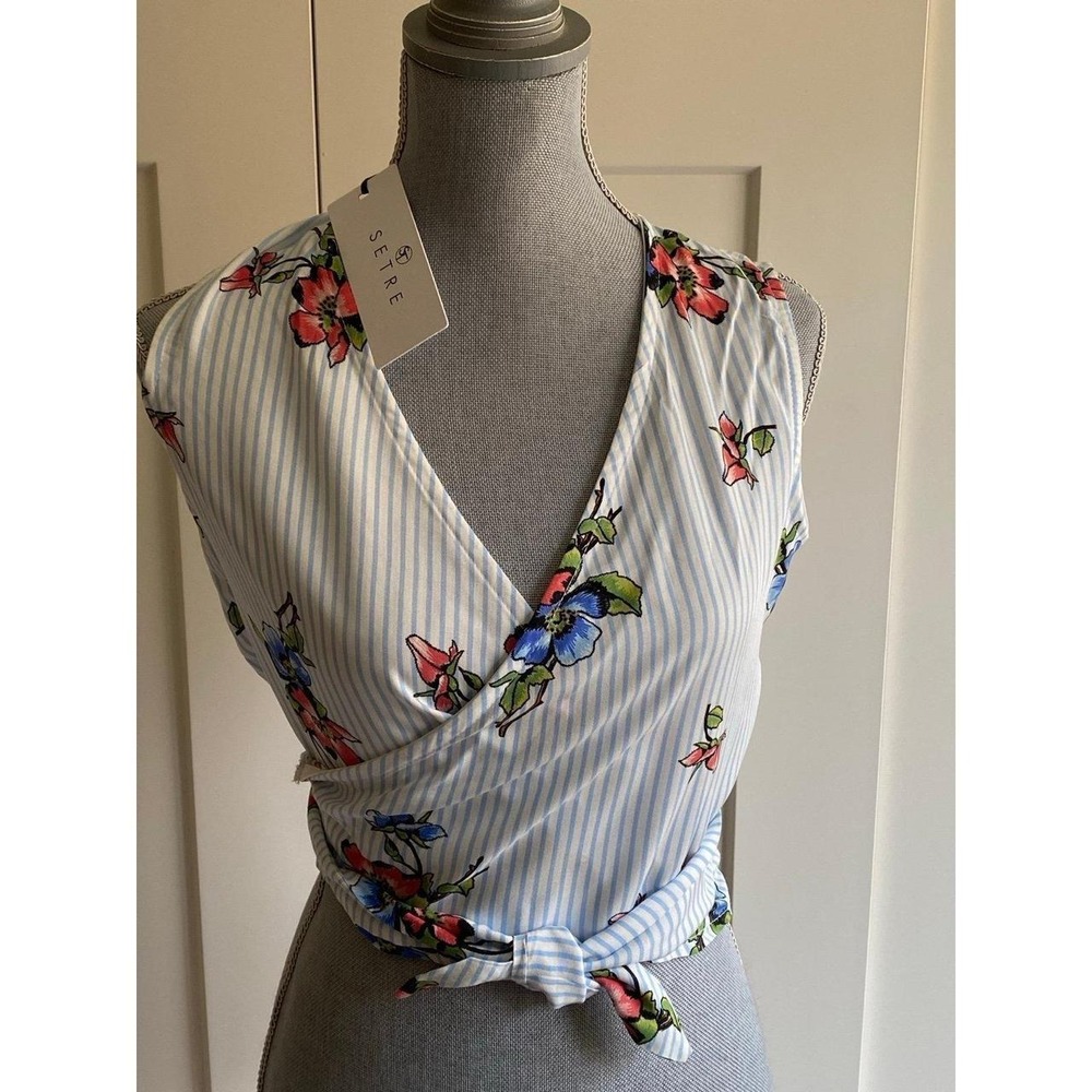 Setre Wrap Top New Old Stock Floral Small  Vest Y2K Bebe Mavi sku56